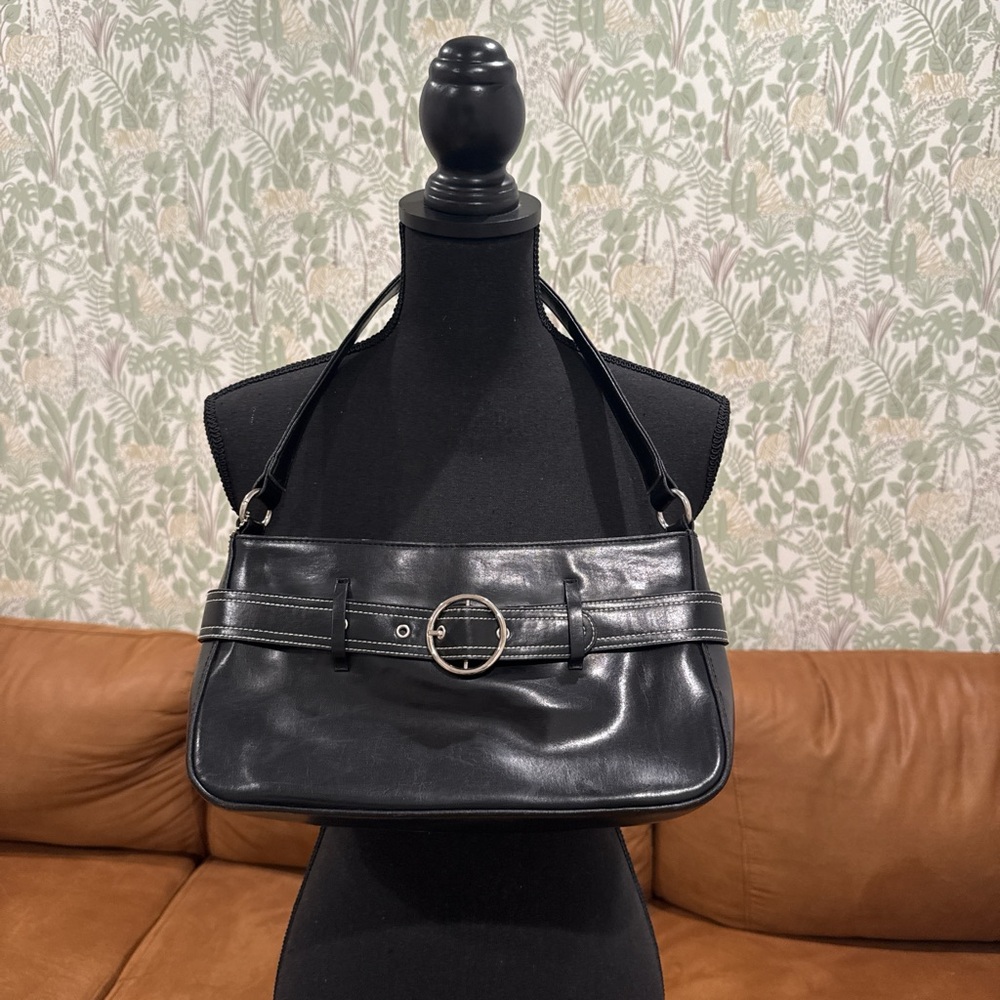 Y2K Fairweather Black Shoulder Bag Silver Buckle Belt Detail - Picture 1 of 8